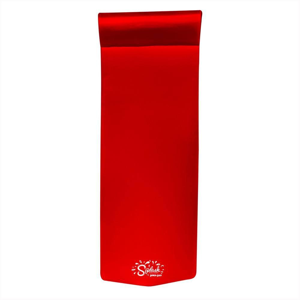 TRC Recreation Splash 1.25 Inch Thick Foam Outdoor Swimming Pool Float Mat Large Adult Lounger with Built-In Roll Pillow, Red