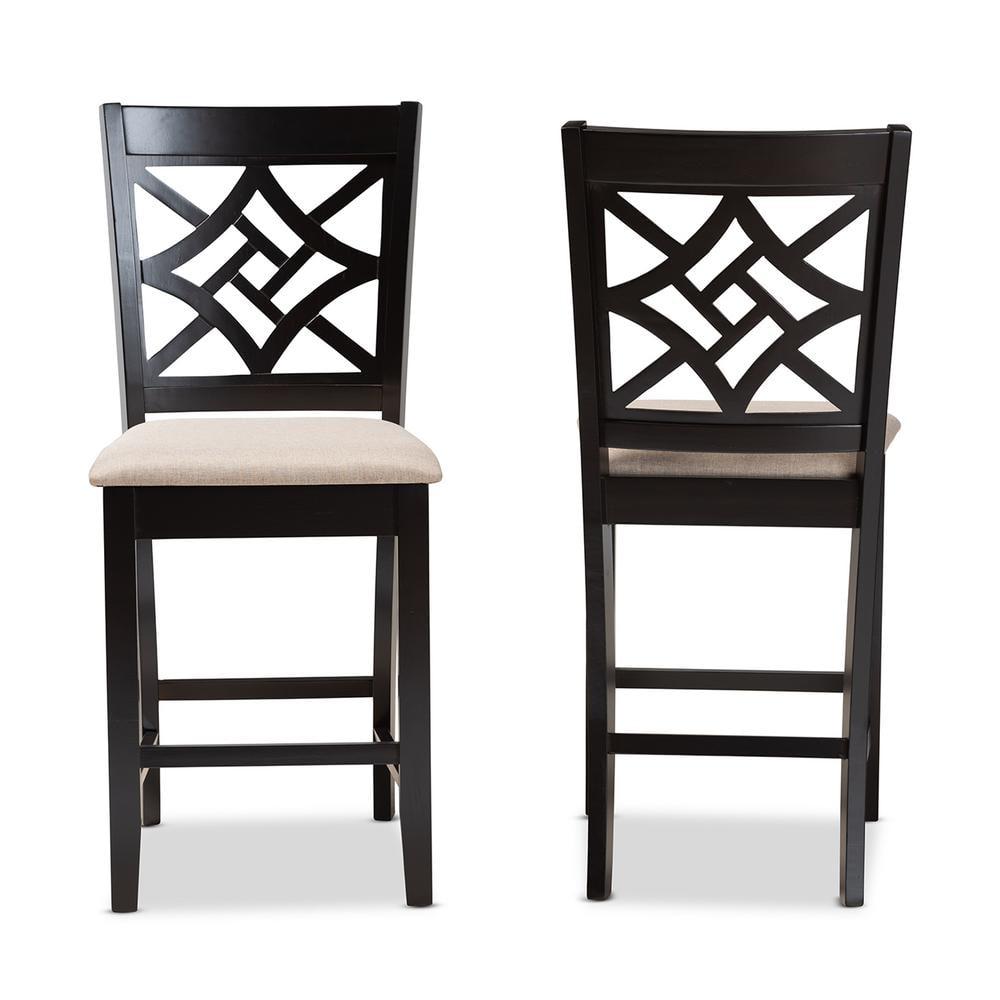 Baxton Studio Nicolette Sand Dark Brown Finished Wood 2-Piece Counter Stool Set