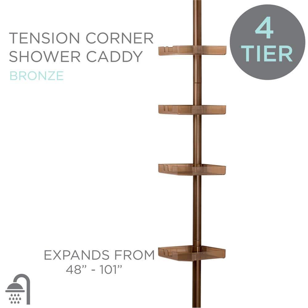 4 Tier Tension Corner Shower Caddy Bronze - Bath Bliss: Adjustable Bathroom Storage Organizer Rack