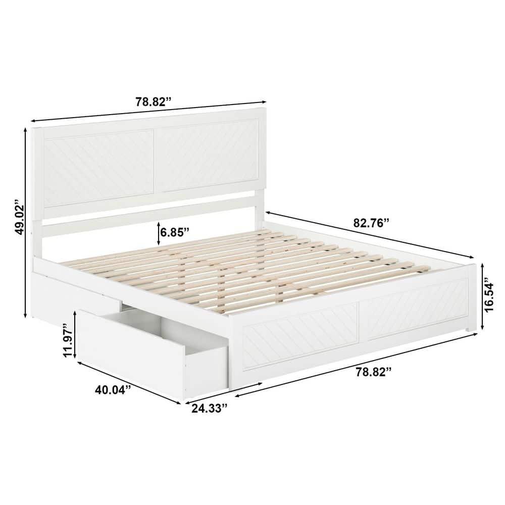 AFI Canyon White Solid Wood Platform Bed with Matching Footboard & Storage Drawers, King
