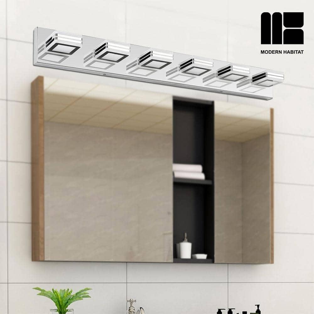 GlamourGaze 39 in. 6-Light Chrome LED Vanity Light with Bathroom