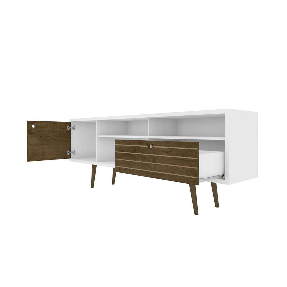 Liberty 70.86" Mid-Century Modern TV Stand with 4 Shelving Spaces and 1 Drawer  with Solid Wood Legs