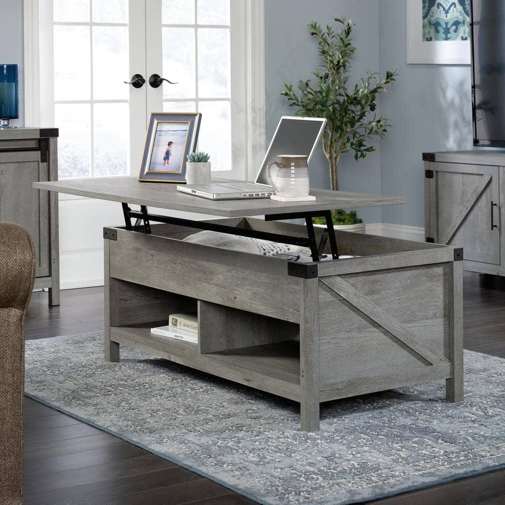 Bridge Acre Rustic Farmhouse Lift Top Coffee Table Mystic Oak - Sauder: Rectangle Table for Living Room, Spot Clean