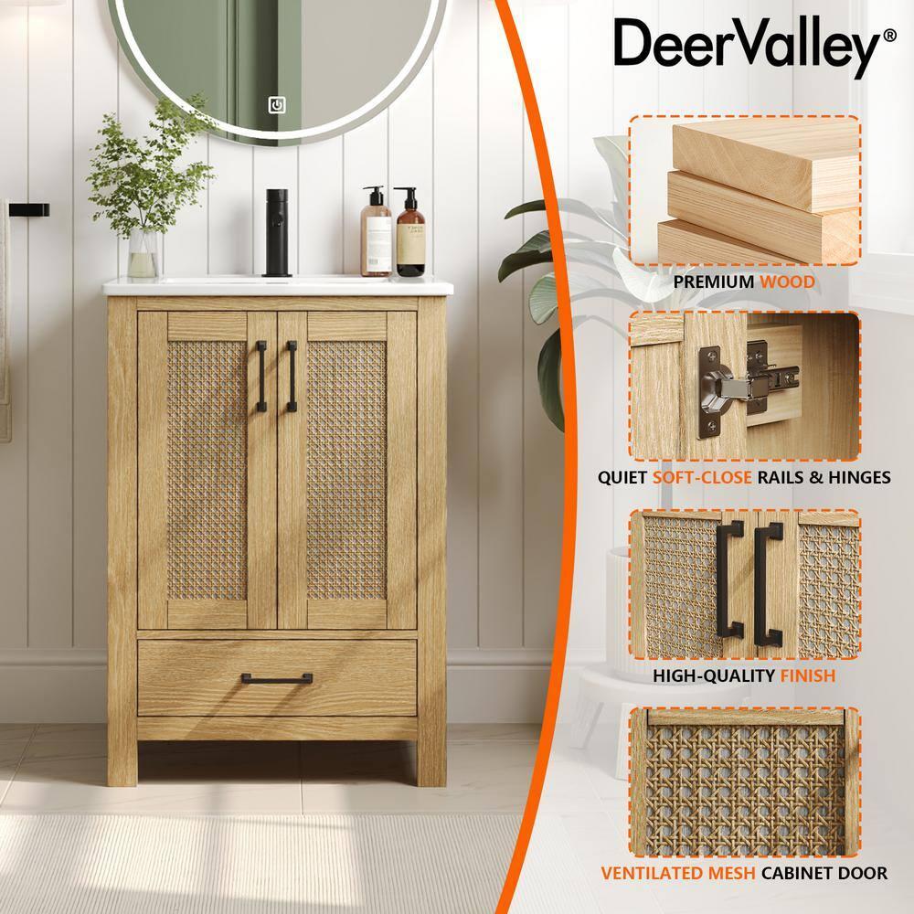 DeerValley Cove 24" Fully Assembled Single Bathroom Vanity with Ceramic Top, Soft-close Doors and Drawer