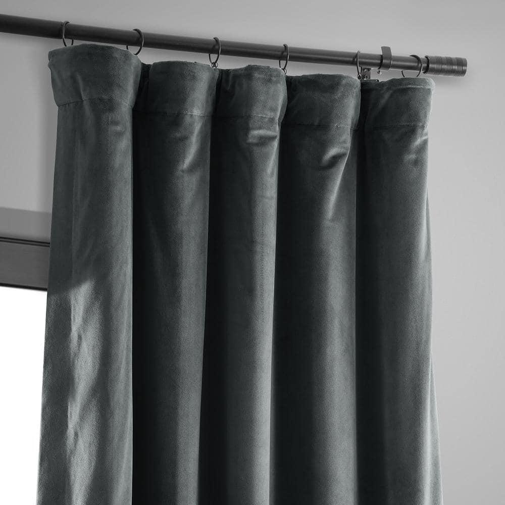 Half Price Drapes Signature Natural Grey Velvet Blackout Curtains For Bedrooms (1 Panel), 50WX 120L