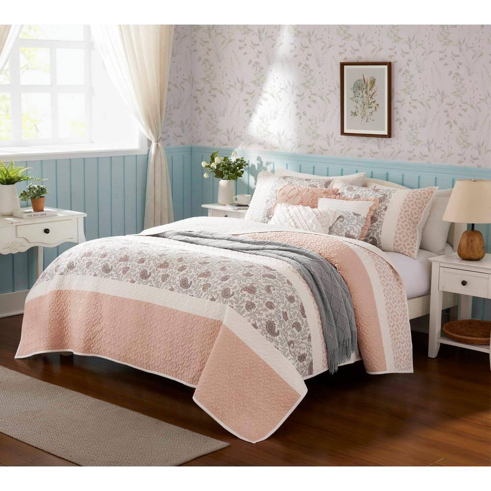 Madison Park Dawn 6 Piece Cotton Percale Quilt Set with Throw Pillows