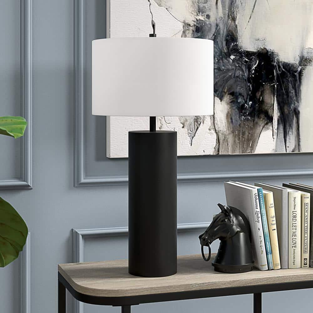 Evelyn&Zoe York 29.5" Mid-Century Modern Metal Table Lamp with White Drum Fabric Shade