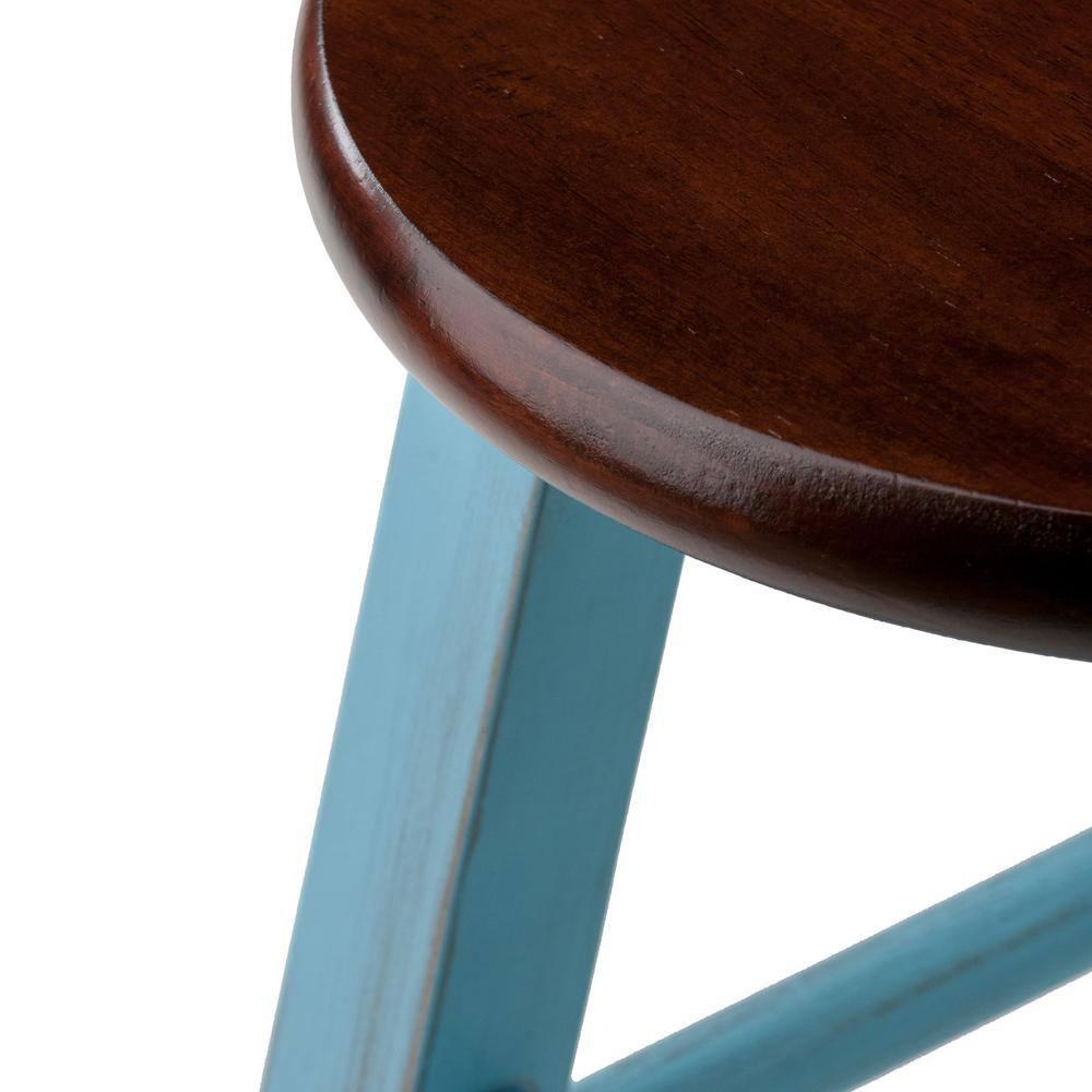 24" Ivy Counter Height Barstool Light Blue/Brown - Winsome: Farmhouse Style, Round Seat, Wood Frame