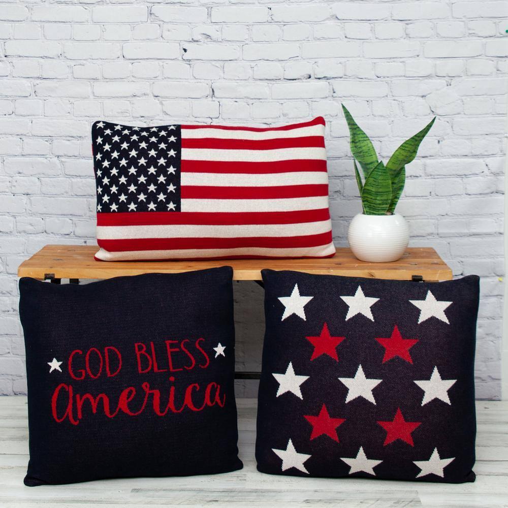 Parkland Collection 20x20" Stars Cotton Throw Pillow in Navy Blue/Red