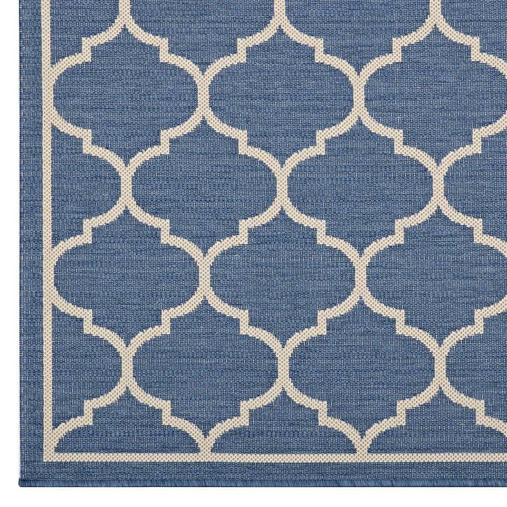 Modway Avena Moroccan Quatrefoil Trellis 8x10 Indoor and Outdoor Area Rug - Blue and Beige,  100% Soft Polypropylene ,  Tight Low Pile Weave