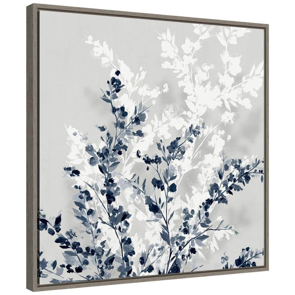 22" x 22" Blue Spring II by Isabelle Z Framed Canvas Wall Art Gray Wash - Amanti Art: Modern Abstract Botanical Decor