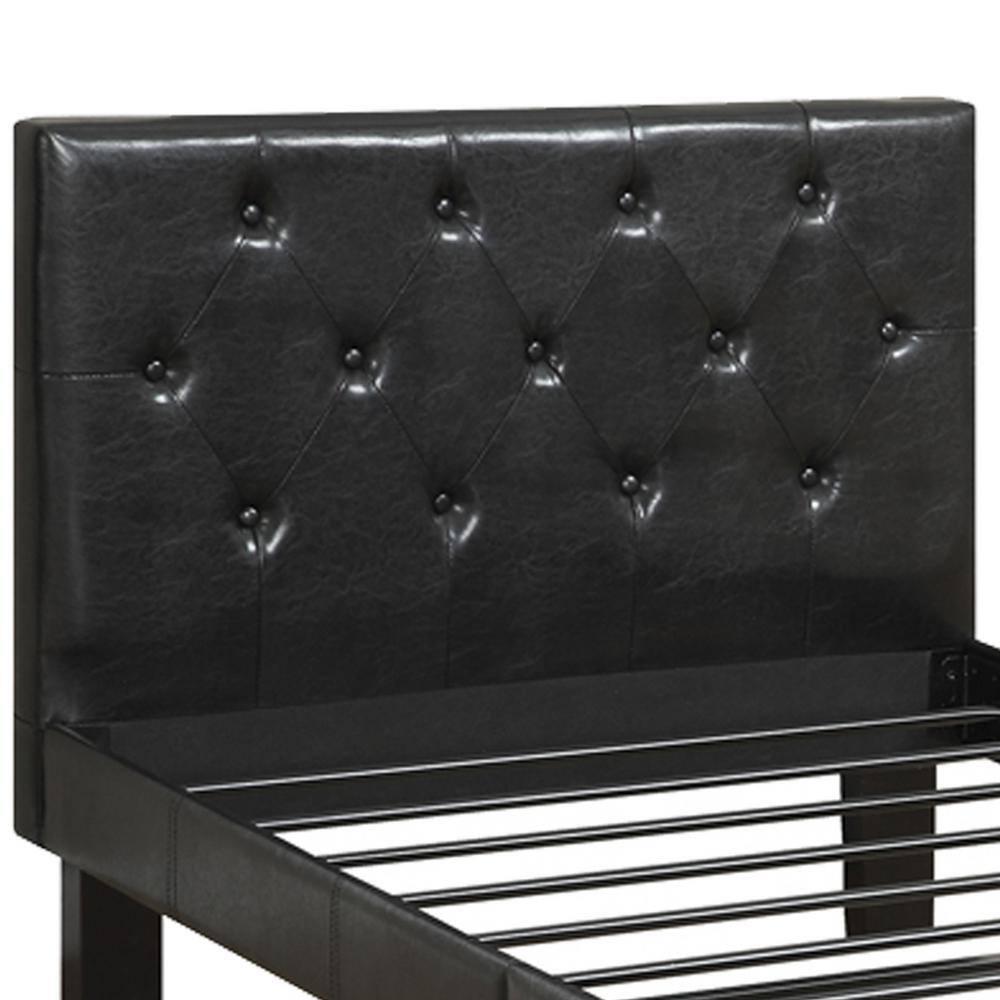 Benzara Faux Leather Upholstered Twin size Bed with tufted Headboard, Black