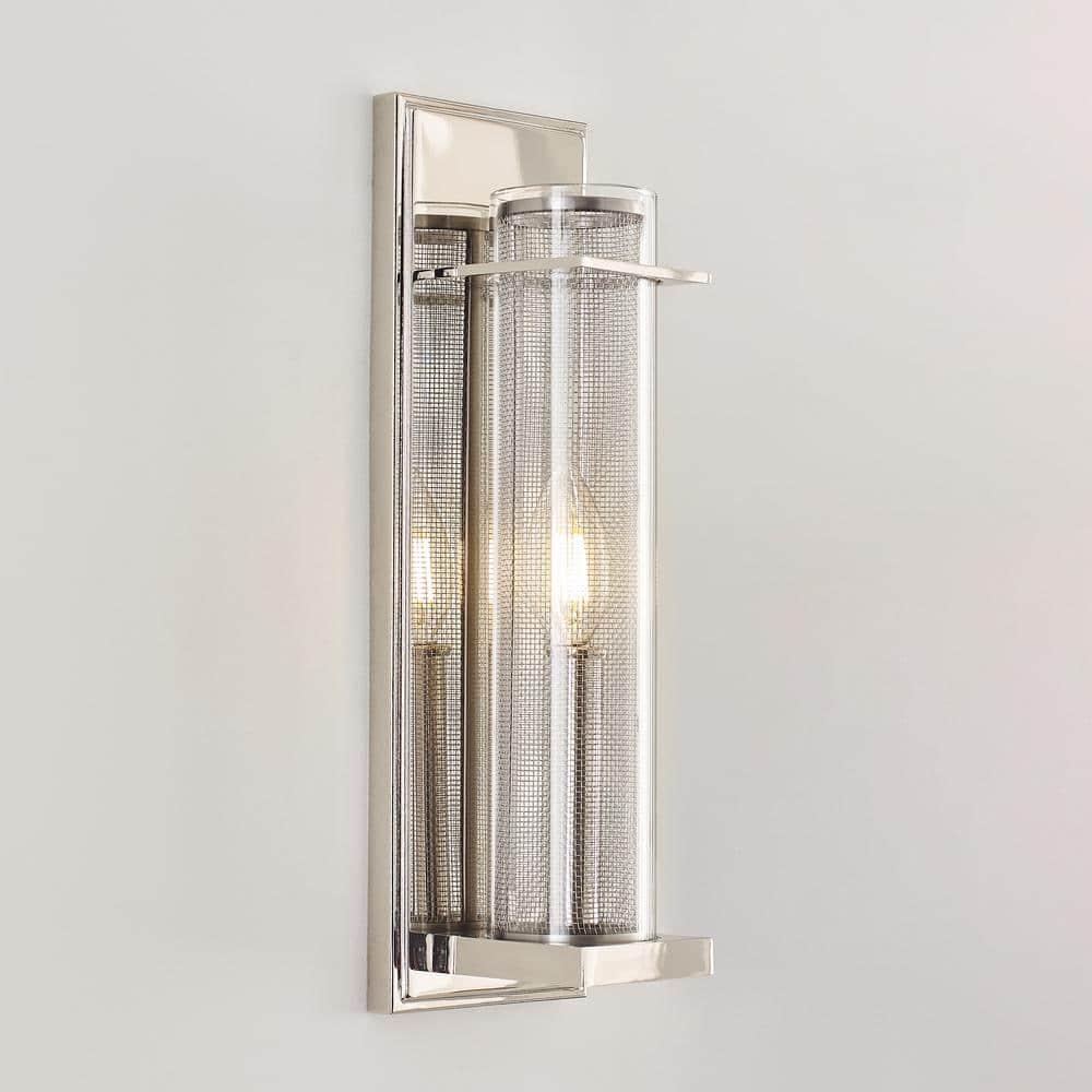 Polished Nickel Cylinder Dimmable Wall Sconce with Clear Glass Shade