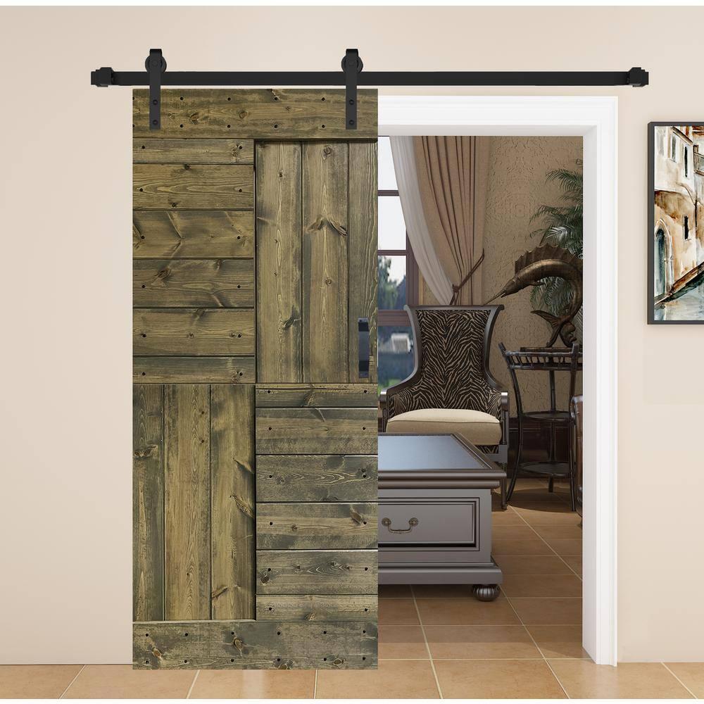 IsLife L Series Paneled Solid Wood Sliding Barn Door with Installation Hardware Kit -Assembly Needed