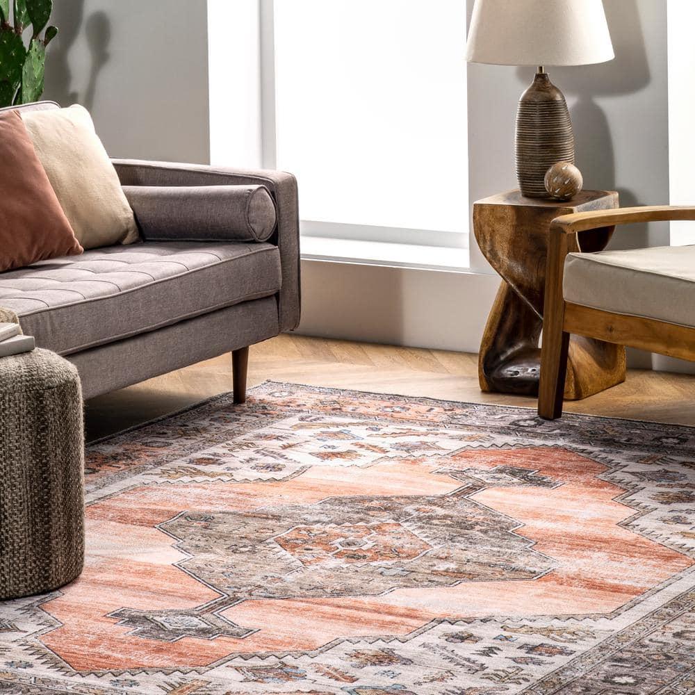 Nuloom Gracie Medallion 3x5 Machine Washable Accent Indoor Area Rug for Living Room Bedroom Dining Room Entryway Kitchen, Peach/Ivory