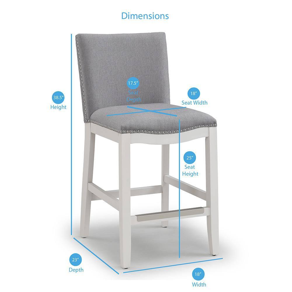 Comfort Pointe Arissa Counter Height Barstool Snow: Upholstered, Hardwood Frame, Nailhead Trim