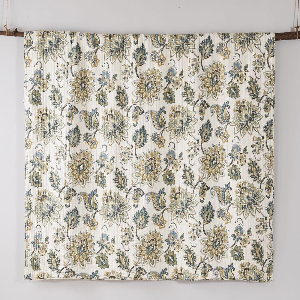 Palladium Grey Floral Quilt Set - One Twin/Twin XL Quilt and One Standard Sham Teal - Levtex Home