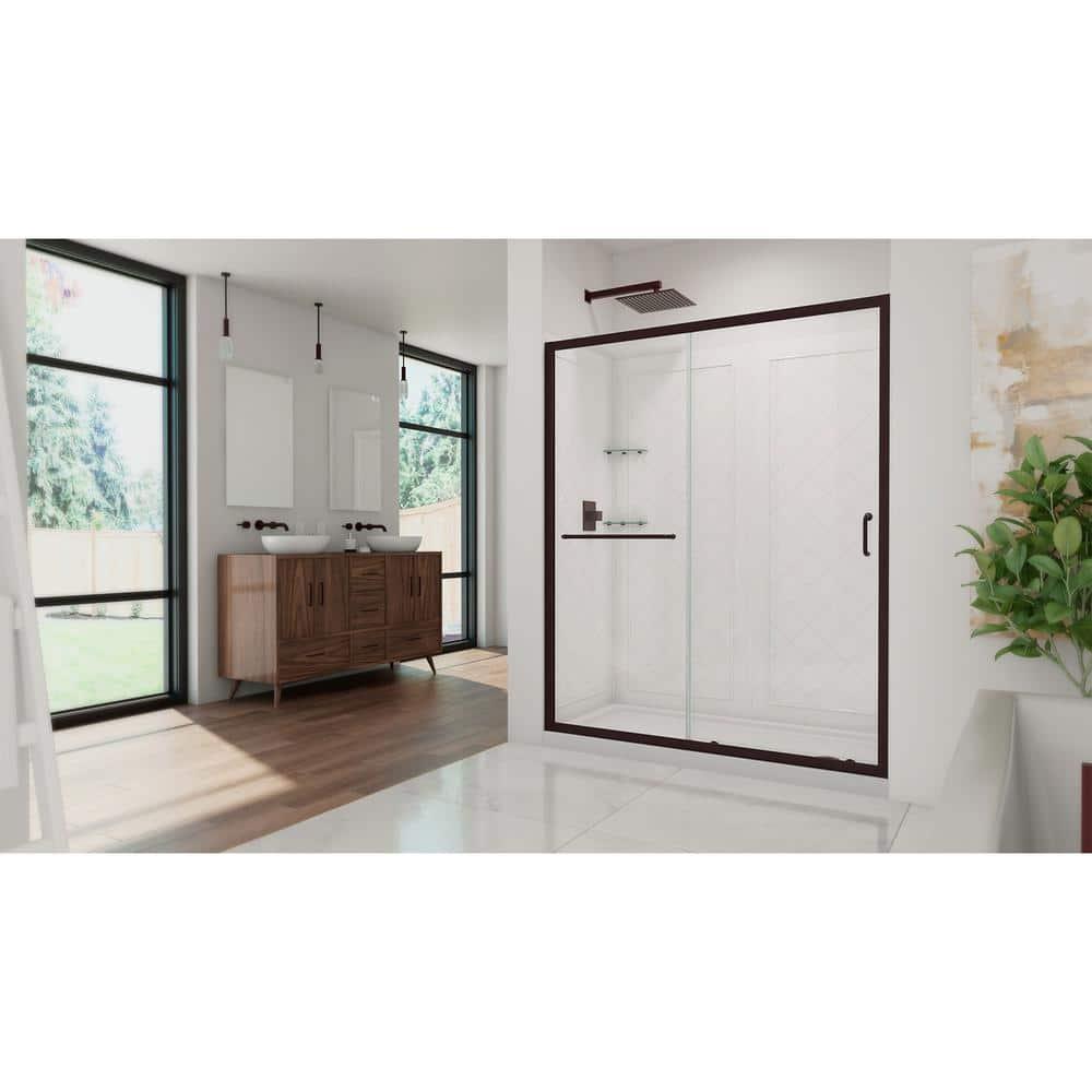 Infinity-Z 60" W x 30" D x 76.75" H Semi-Frameless Rectangle Shower Enclosure with Towel Bar and Base Included