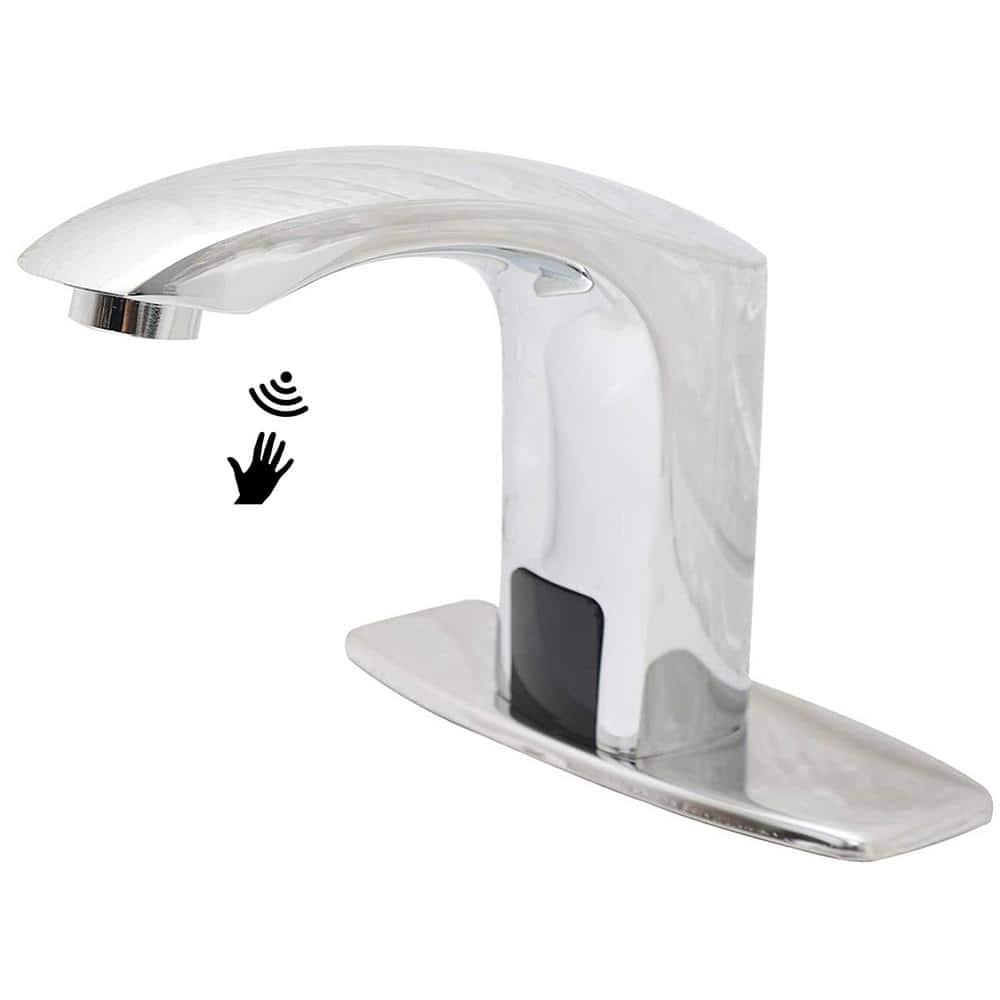 BWE Automatic Sensor Touchless Bathroom Sink Faucet With Deck Plate In Polished Chrome