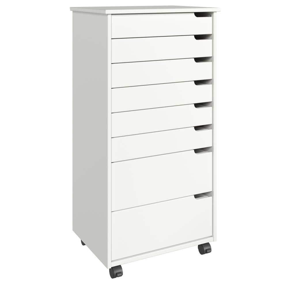 Adeptus Original Euro Roll Cart, Solid Wood, 6+2 Drawer Extra Wide Drawers Roll Carts, White