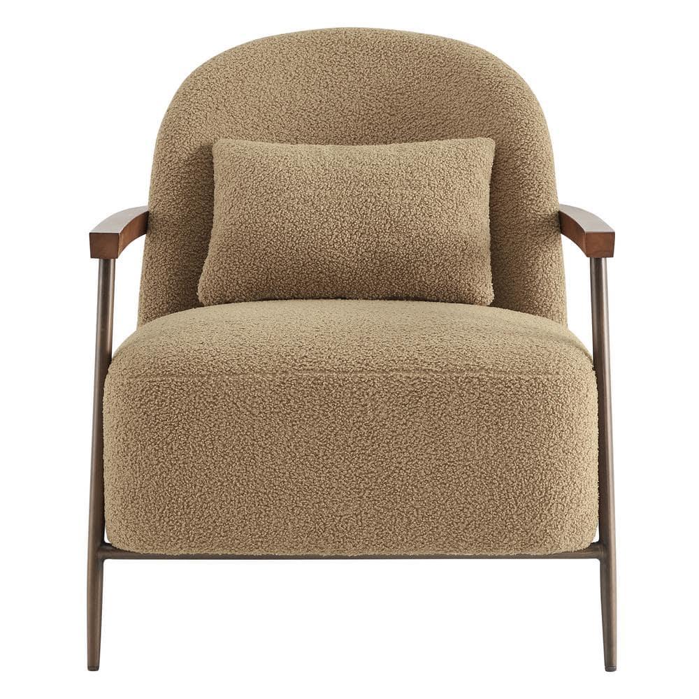Quiteria Camel Fabric Accent Chair with Solid Wood and Metal Frame