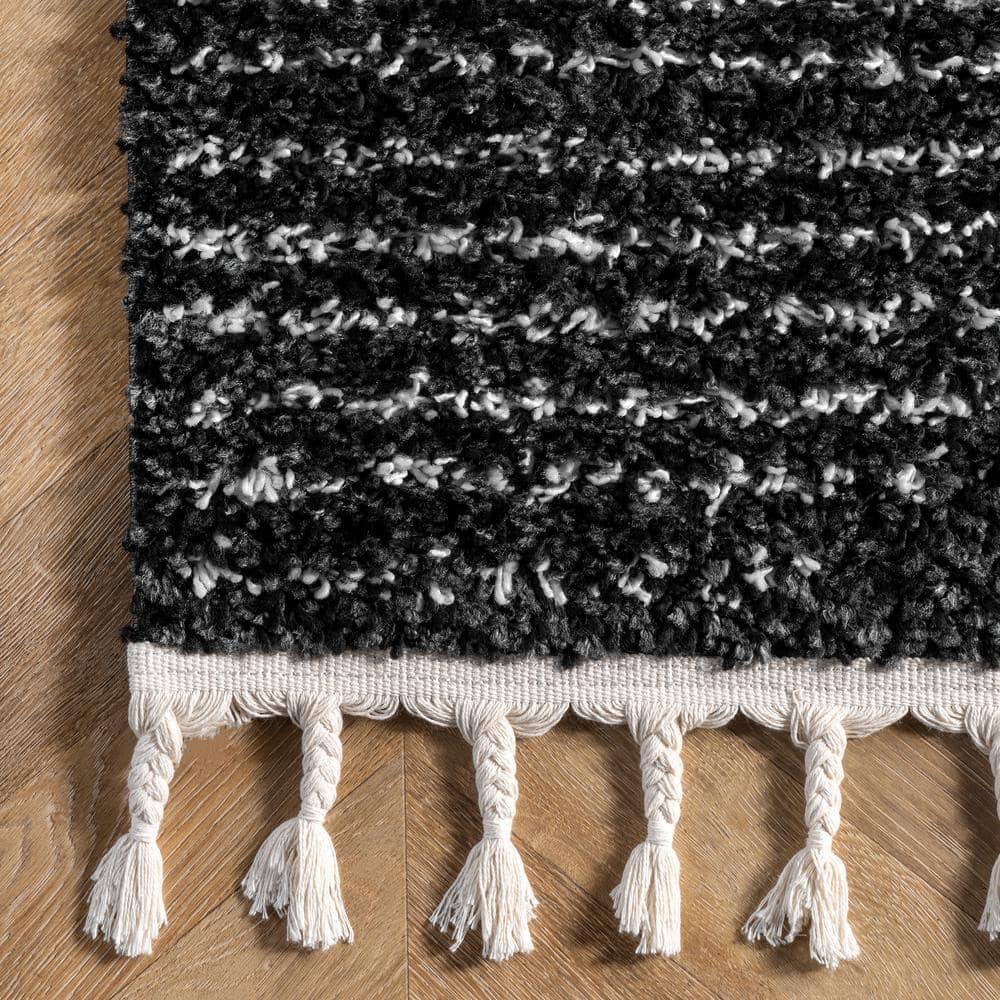 Nuloom Bria Geometric 3x5 Accent Shag Indoor Area Rug for Living Room Bedroom Dining Room Nursery Entryway, Black/Ivory