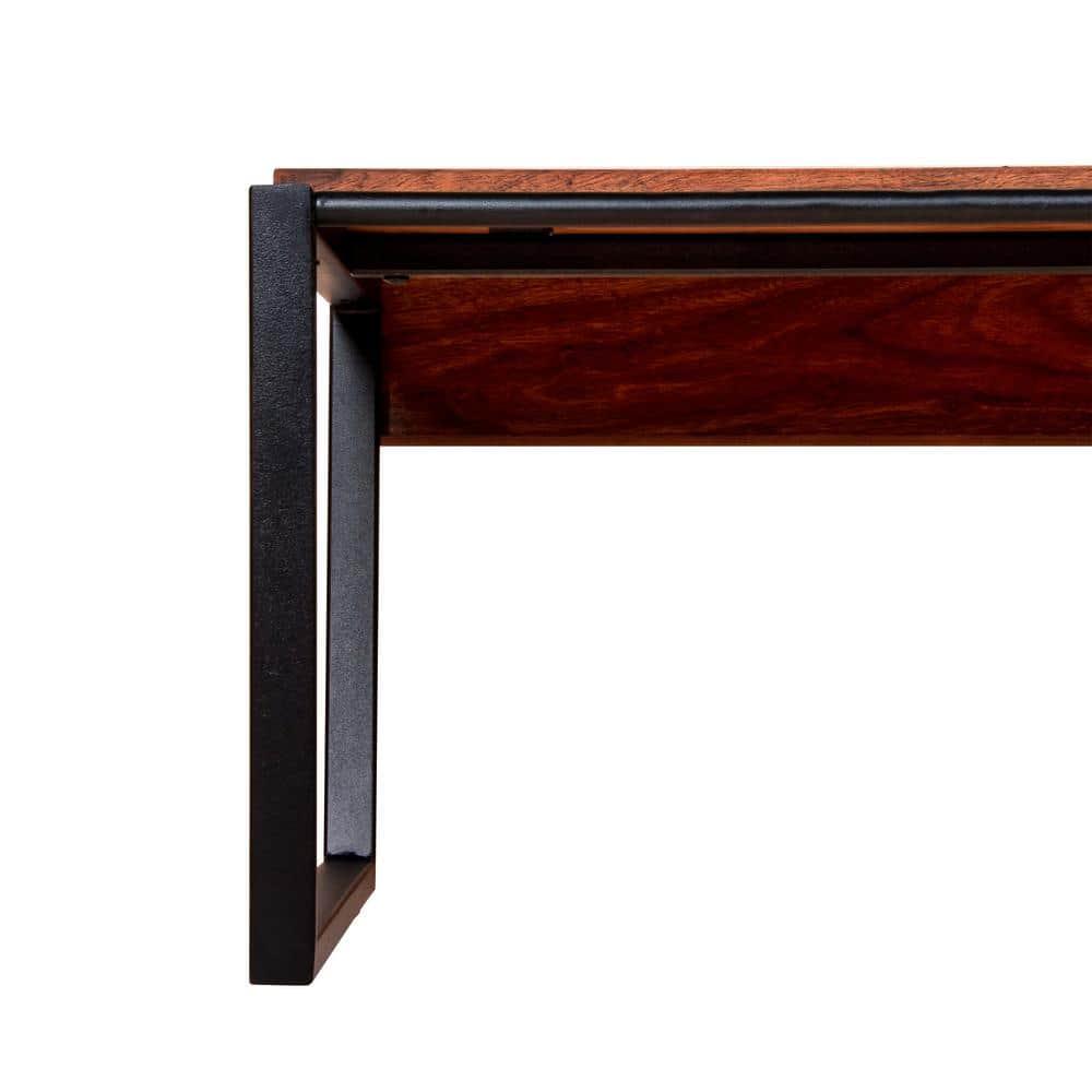 The Urban Port 41.7 Inch Rectangular Coffee Table with Plank Style Top, Metal Frame, Brown and Black