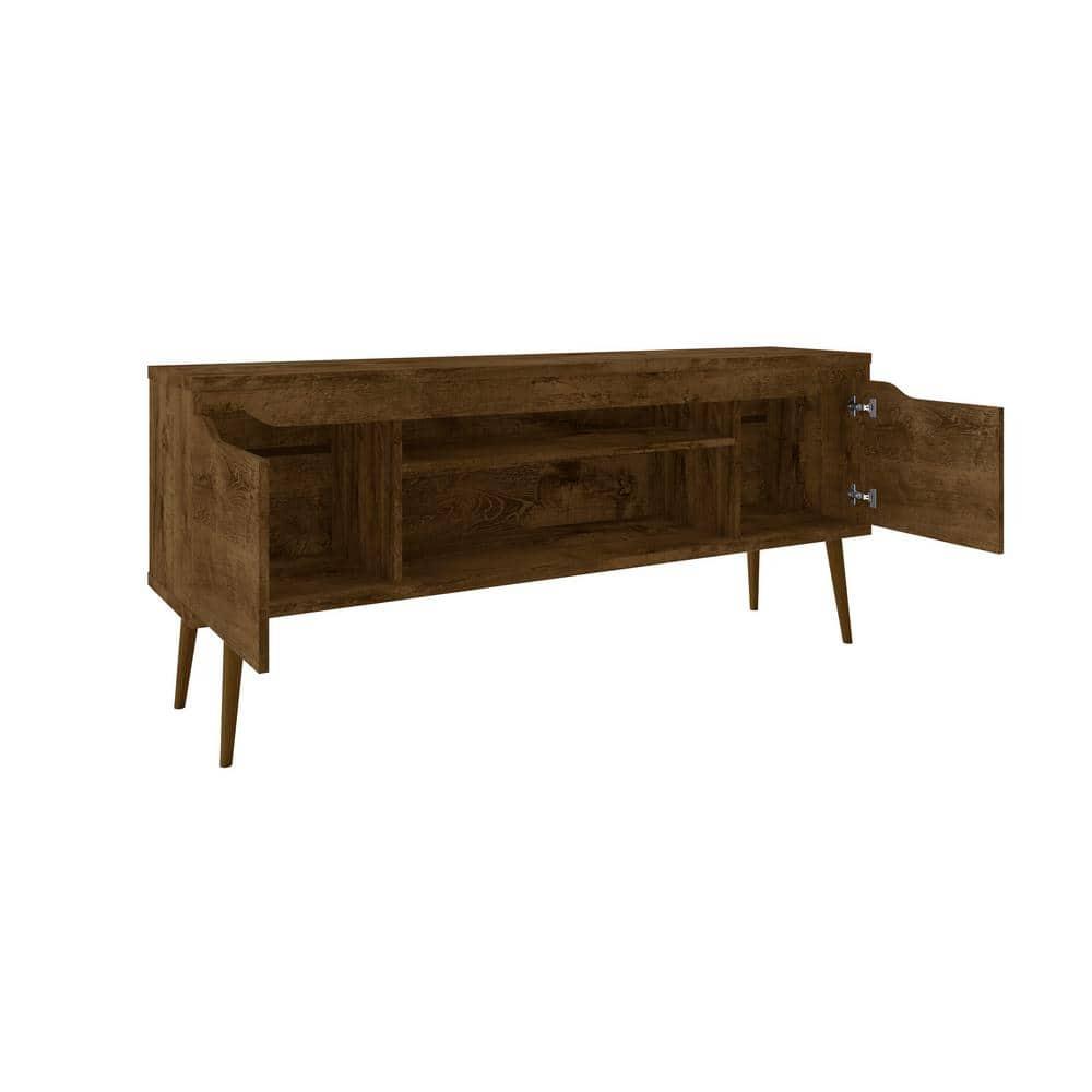 Bradley TV Stand for TVs up to 60" Rustic Brown - Manhattan Comfort: Mid-Century Modern Entertainment Center