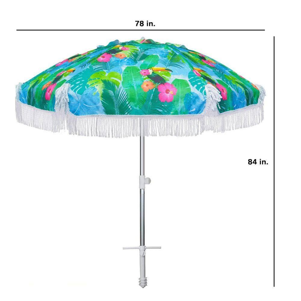 AMMSUN 6.5ft Heavy Duty HIGH Wind fringe Beach Umbrella with sand anchor Vent Tilt Portable Sun Shelter UPF 50+ Windproof Outdoor Sunshade Umbrellas Carry Bag for Patio Garden Pool Backyard Sports