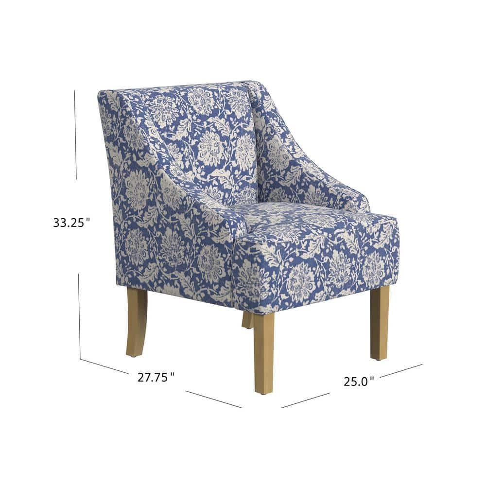 Classic Swoop Accent Armchair Light Blue - HomePop: Upholstered, Floral Pattern, Wood Legs