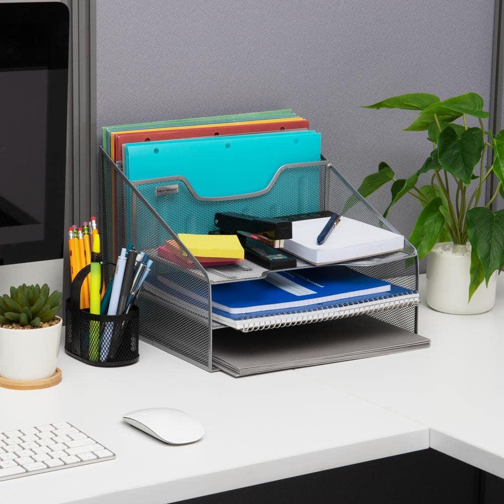 Mind Reader Mind Reader Desktop Organizer, Vertical File Holder, Paper Trays, Office, Metal Mesh, 12.5"L x 11.5"W x 9.5"H
