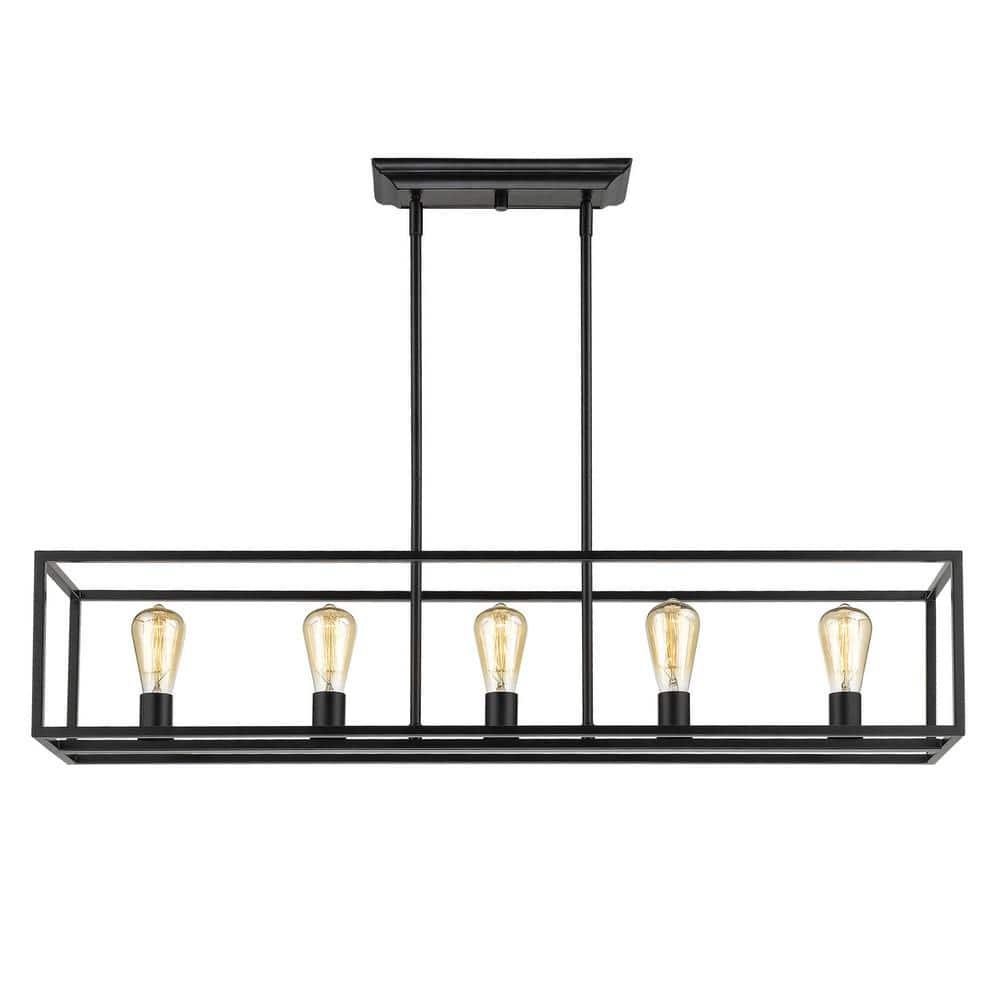 Golden Lighting Wesson 5-Light Linear Pendant in Matte Black