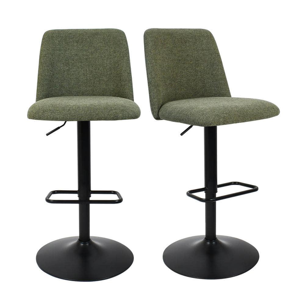 24"-33" Bruno Green Upholstered Swivel Adjustable Height Barstools (Set of 2) -Maison Boucle