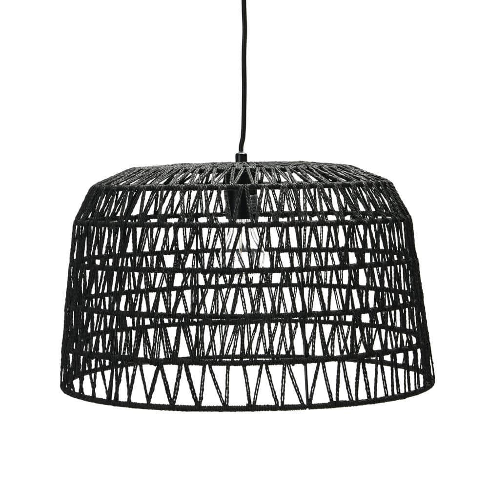 Creative Co-Op Open Weave Metal and Paper Rope Ceiling Light, Black
