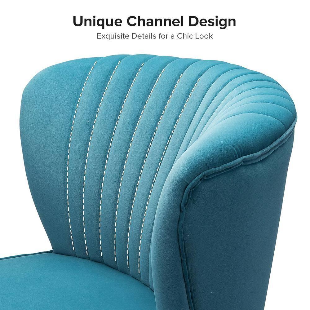 Upholstered Wingback Accent Slipper Chair Side Armless Sofa Tufted Back Golden Legs Dining Home Living Room Bedroom Adult Blue