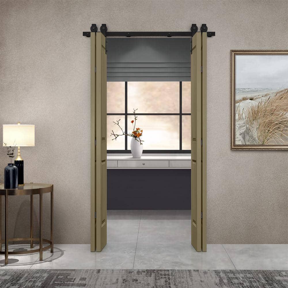 Calhome Paneled MDF Composite Double Bifold Barn Doors with Installation Hardware Kit