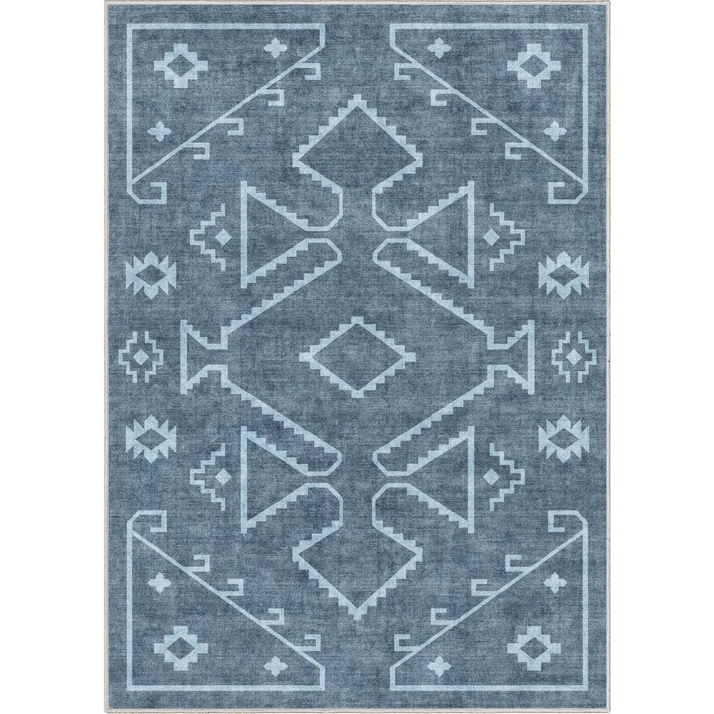 Kehr Bottineau Distressed Southwestern Blue Flat-Weave Rug