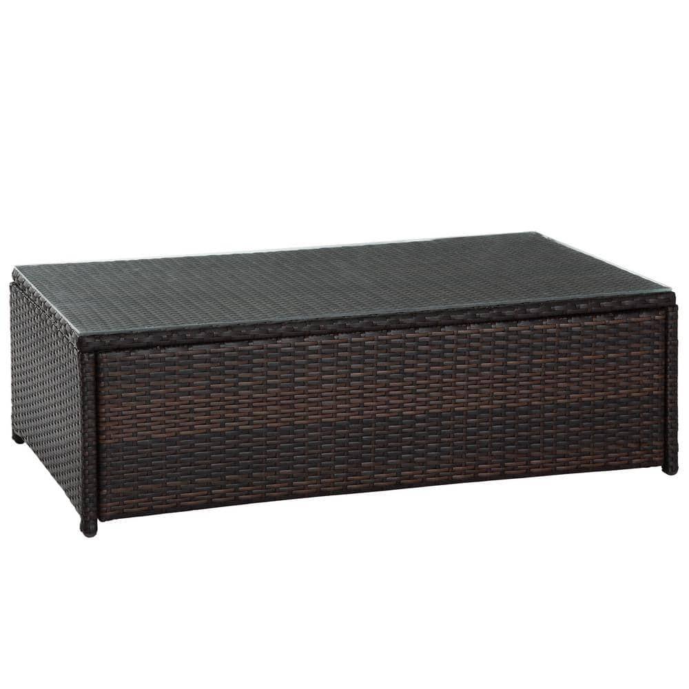 Palm Harbor Outdoor Wicker Coffee Table - Brown - Crosley: Steel Frame, Tempered Glass Top, UV & Weather-Resistant
