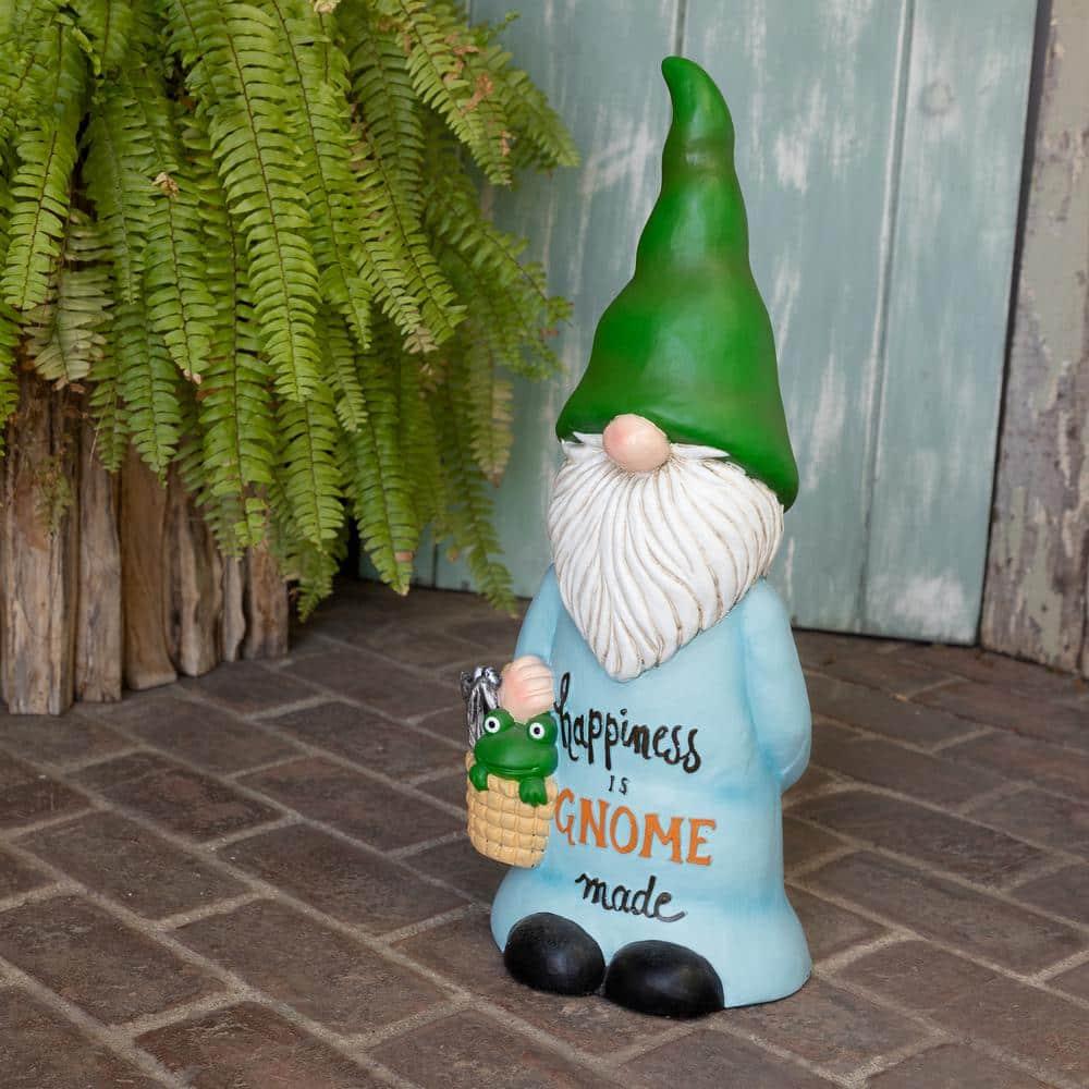 24" Magnesium Oxide "Happiness is Gnome Made" Indoor/Outdoor Garden Gnome Statue Green/Blue - Alpine Corporation