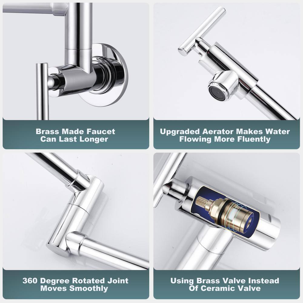 ARCORA Single Hole Two Attachment Brass Wall Mounted Pot Filler Kitchen Faucet with Double-Handle