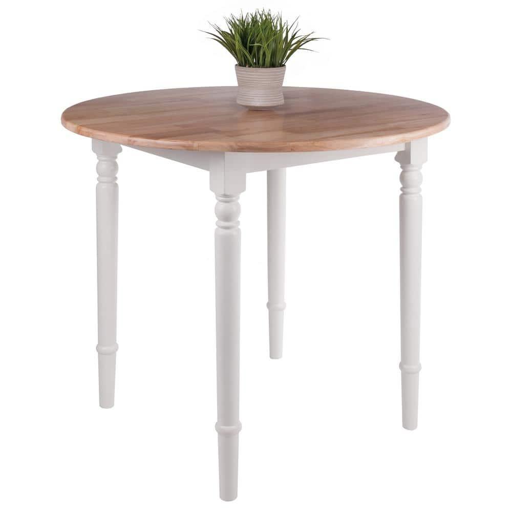 Sorella Round Drop Leaf Dining Table Natural/White - Winsome: Modern 4-Point Leg Kitchen Table, Seats 4