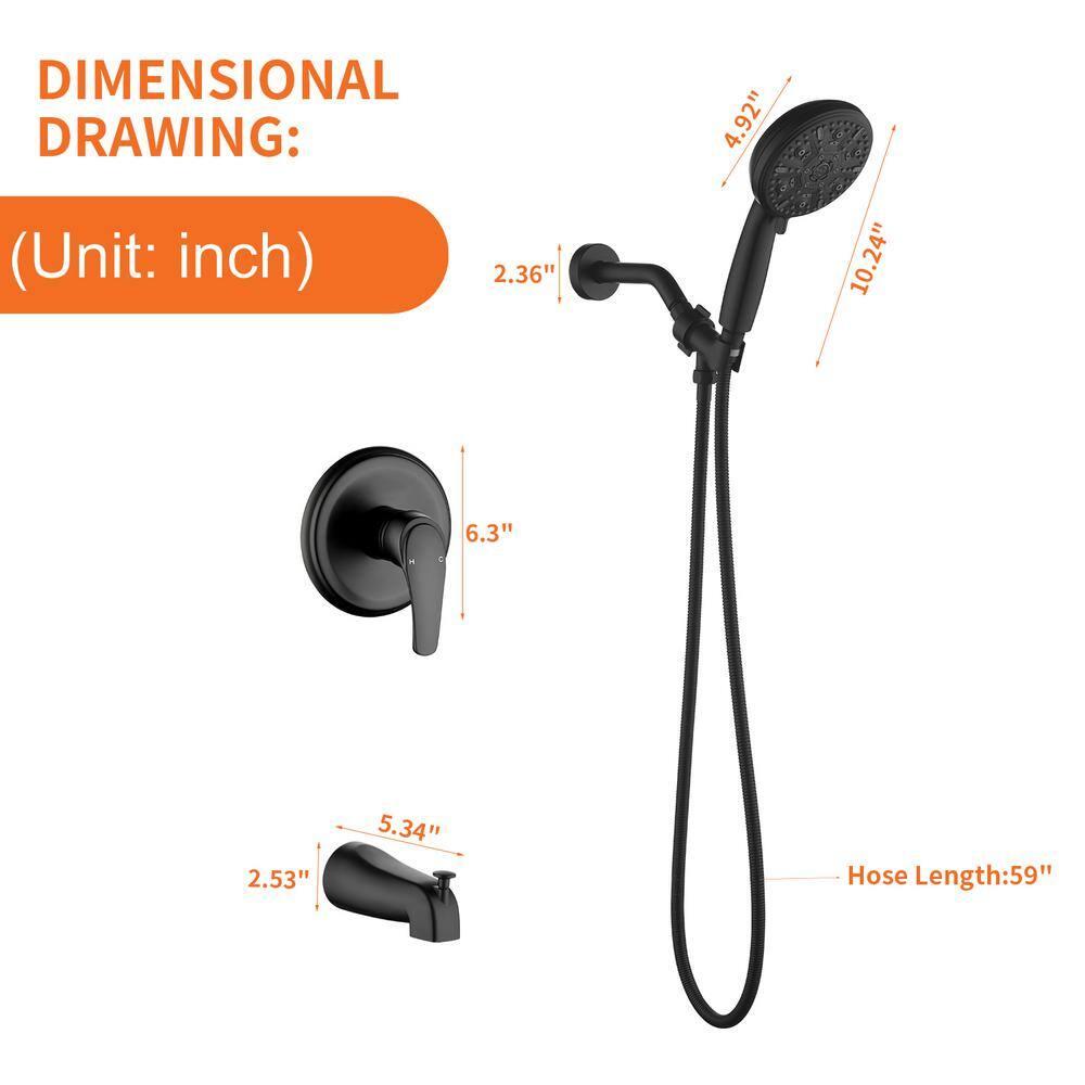 Tub Shower Faucet Set with 10 Spray Handheld Shower Matte Black Shower Head and Handle Set Shower System with Tub Spout 4.7 Inch Shower Handheld Shower Fixtures Tub and Shower Trim Kit