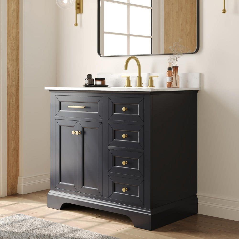 DeerValley Heritage 36'' Fully Assembled Single Bathroom Vanity with Backsplash, 3 Colors Available White/ Navy Blue/ Gray