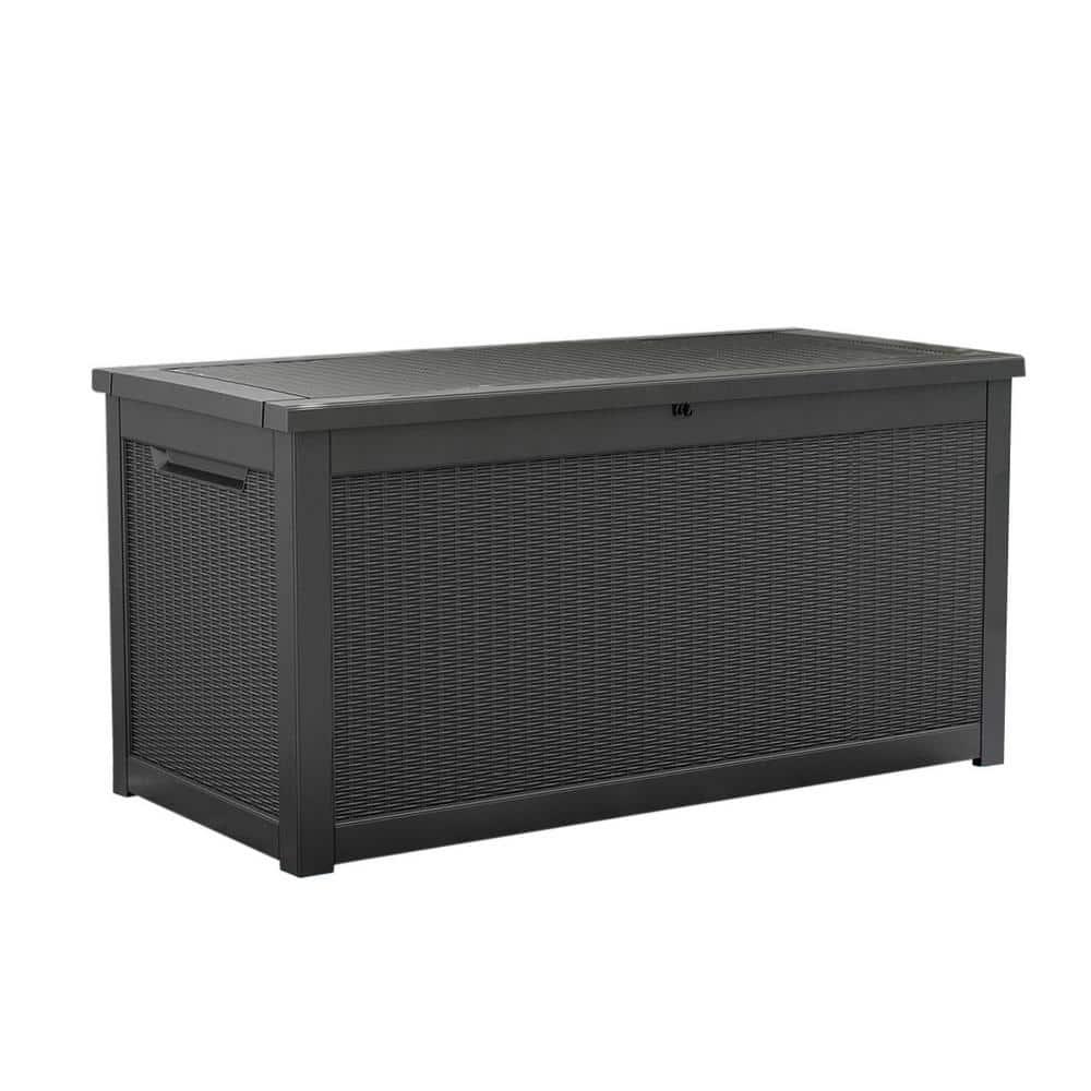 260 Gallon Resin Deck Box, Large Indoor and Outdoor Storage Box, Weatherproof and UV Resistant Outdoor Storage Box with Built-in Steel Beams for Patio Cushions, Pool Supplies
