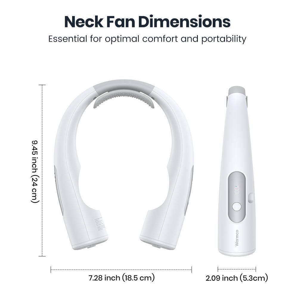 1.78 in. 4-Speeds Personal Fan in White, 10000mAh Portable Neck Fan, Rechargeable, 360° All Around Cooling