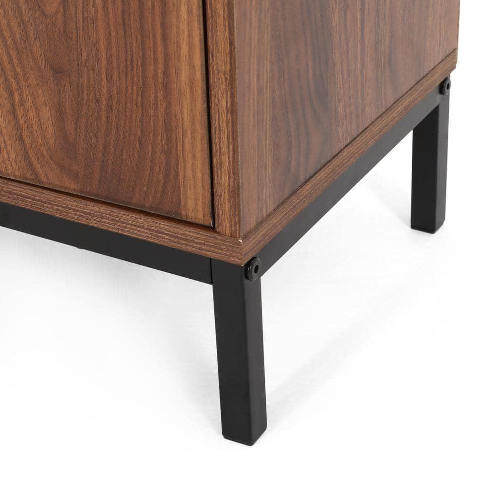 Noble House Davina Contemporary Faux Wood Cube Unit Bookcase, Walnut, Black
