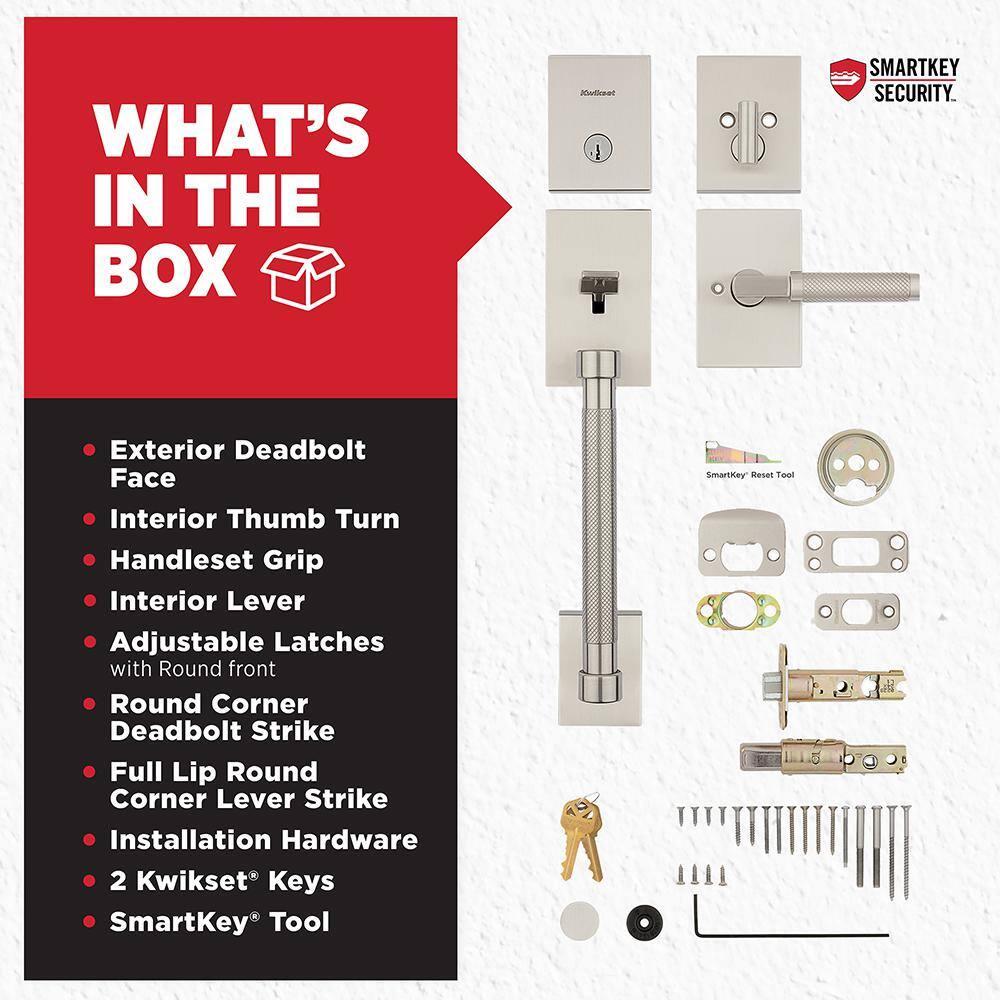 Kwikset Prava Front Door Lock Handle and Deadbolt Set, Entry Handleset Exterior with Interior Reversible Lever, Satin Nickel, Pick Resistant SmartKey Rekey Deadbolt Security, with Microban Protection