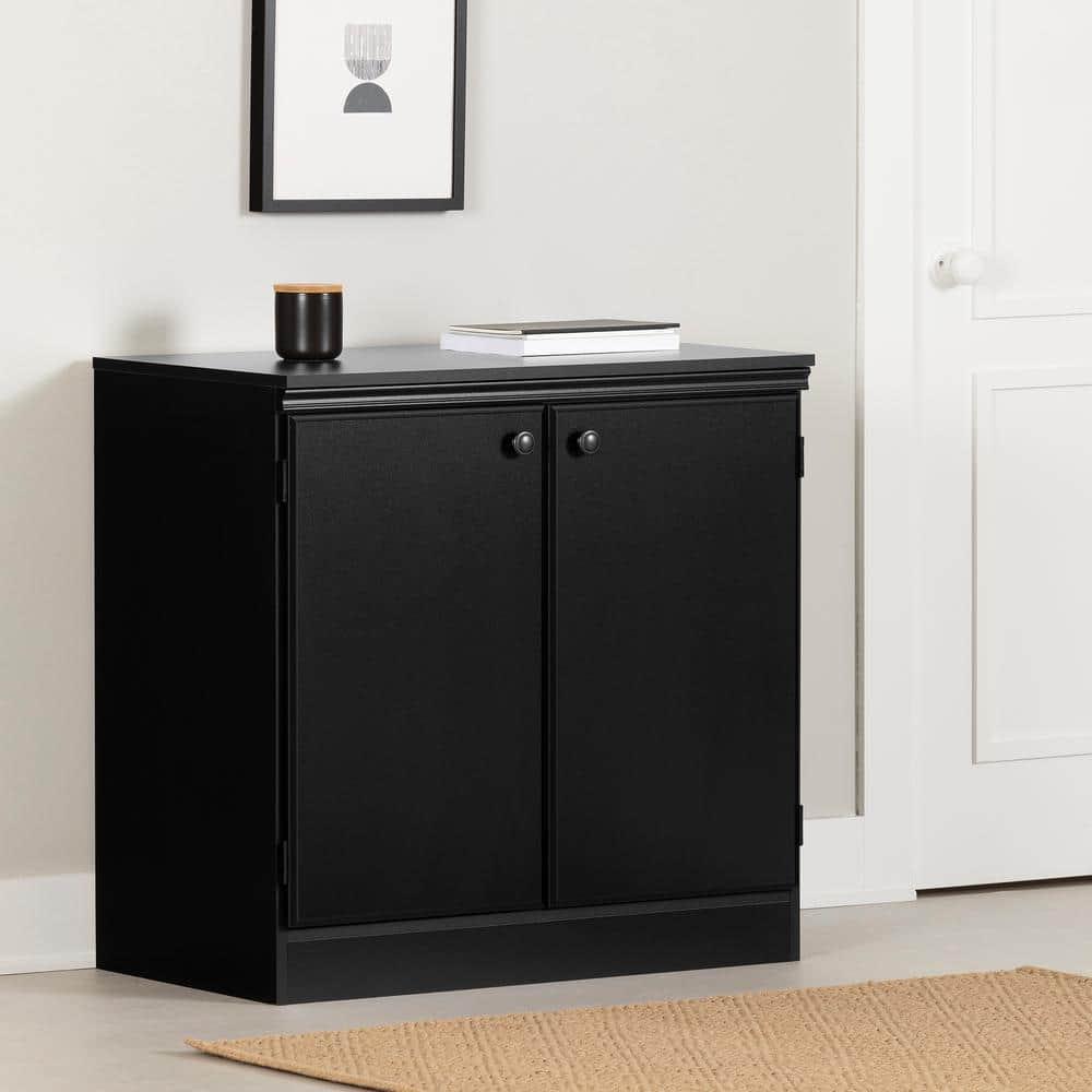 2 Door Morgan Storage Cabinet Pure Black - South Shore: Adjustable Shelf, Laminated Particle Board