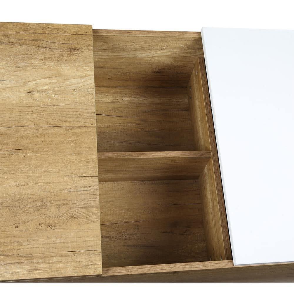 Aafje 49" Coffee Tables Oak/White Finish - Acme Furniture: Rectangular Living Room Table with Adjustable Shelves, Drawer