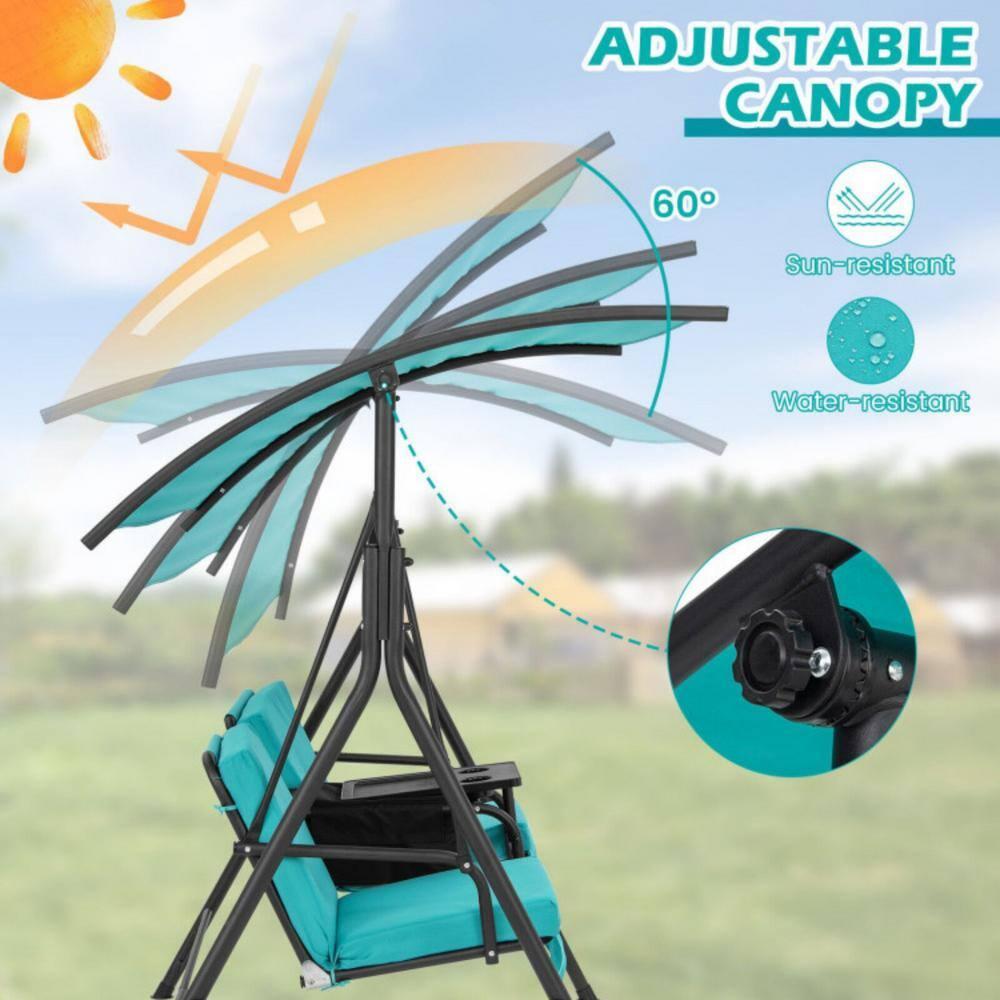 Resenkos Porch Swing, Porch Swing Chair with Adjustable Canopy-Turquoise, Hanging Outdoor Porch Swings for Garden, Backyard